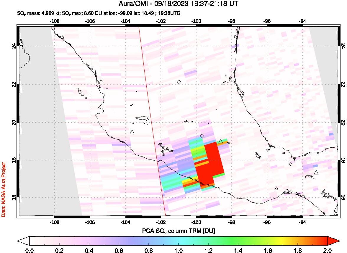 A sulfur dioxide image over Mexico on Sep 18, 2023.