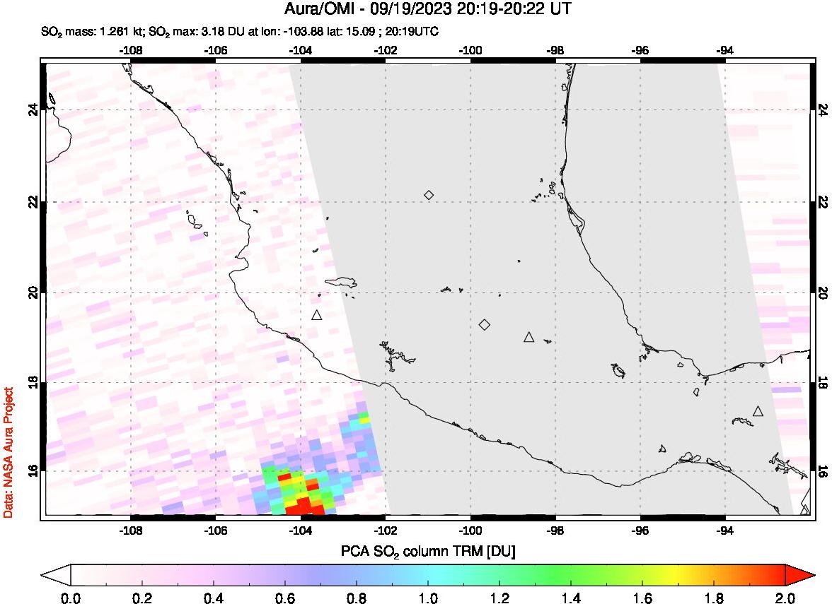 A sulfur dioxide image over Mexico on Sep 19, 2023.