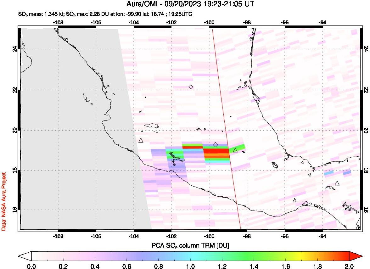A sulfur dioxide image over Mexico on Sep 20, 2023.
