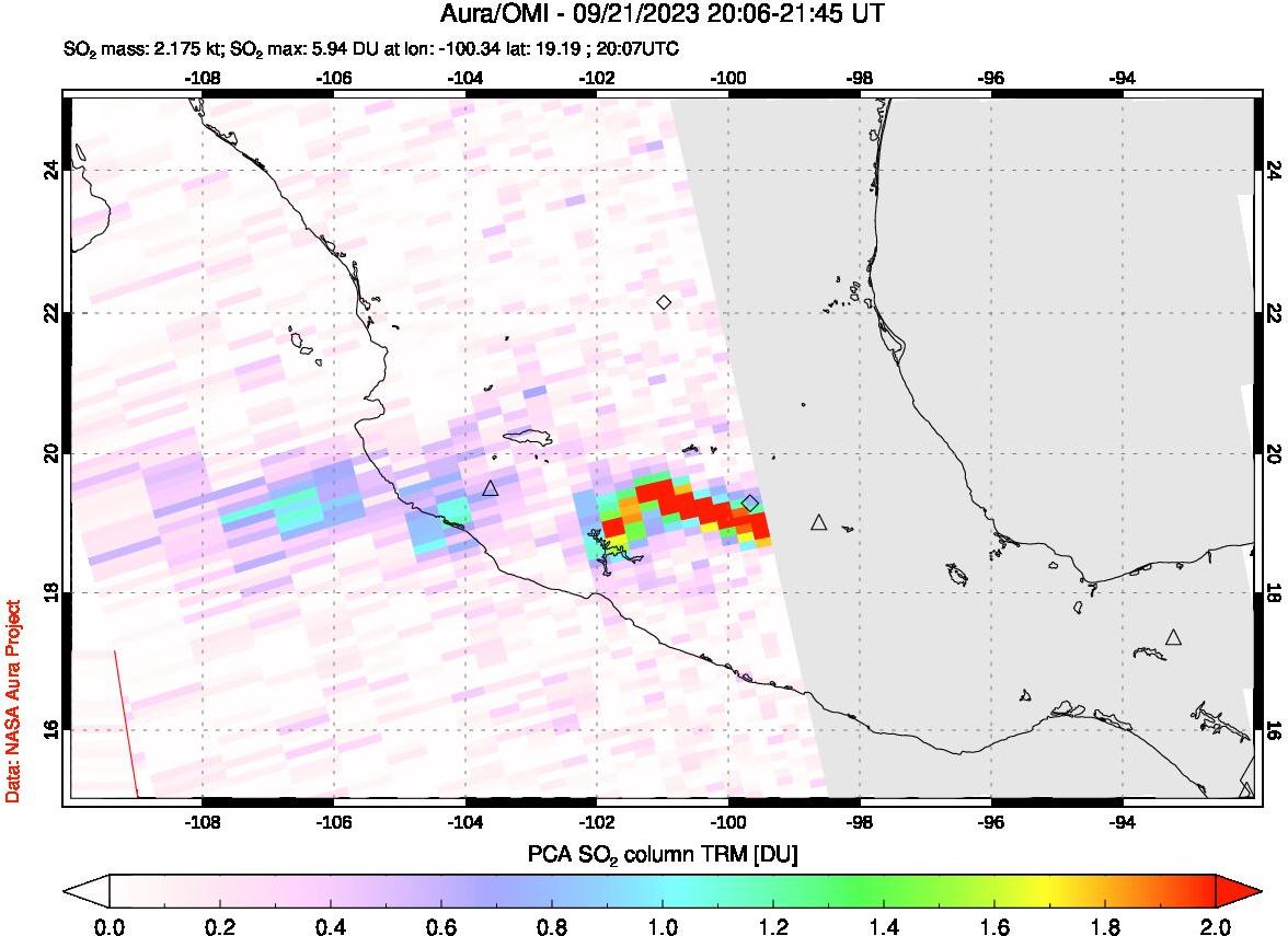 A sulfur dioxide image over Mexico on Sep 21, 2023.