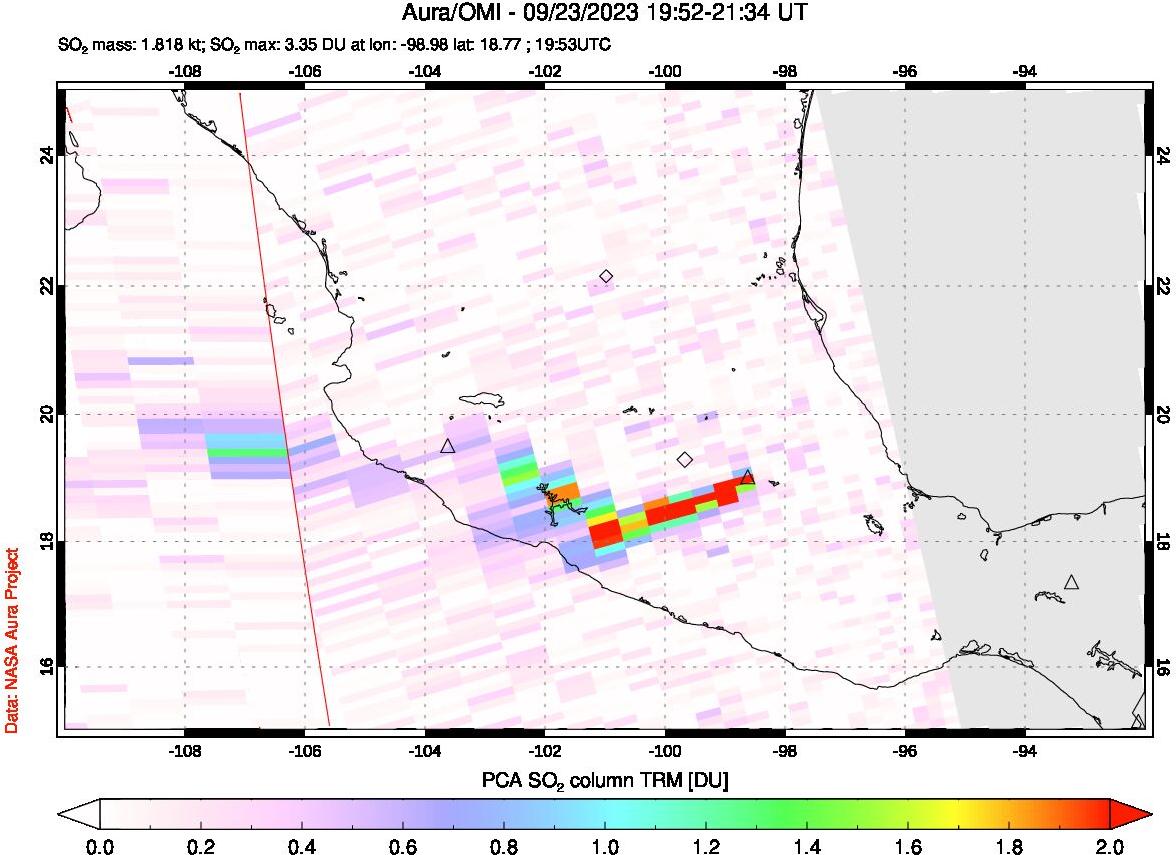 A sulfur dioxide image over Mexico on Sep 23, 2023.