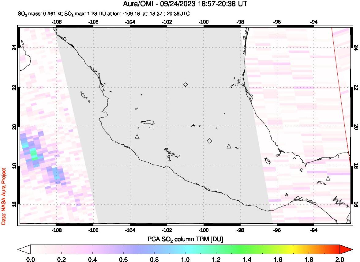 A sulfur dioxide image over Mexico on Sep 24, 2023.