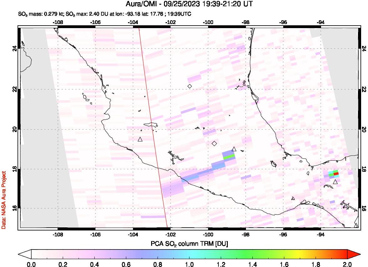 A sulfur dioxide image over Mexico on Sep 25, 2023.
