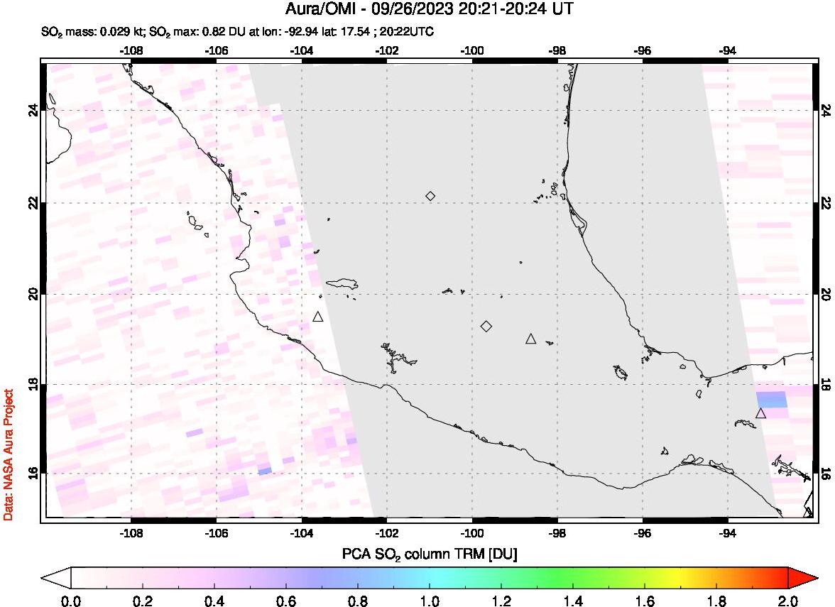 A sulfur dioxide image over Mexico on Sep 26, 2023.