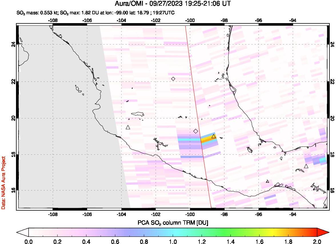A sulfur dioxide image over Mexico on Sep 27, 2023.