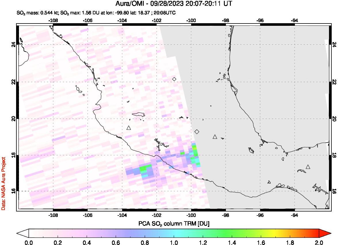 A sulfur dioxide image over Mexico on Sep 28, 2023.