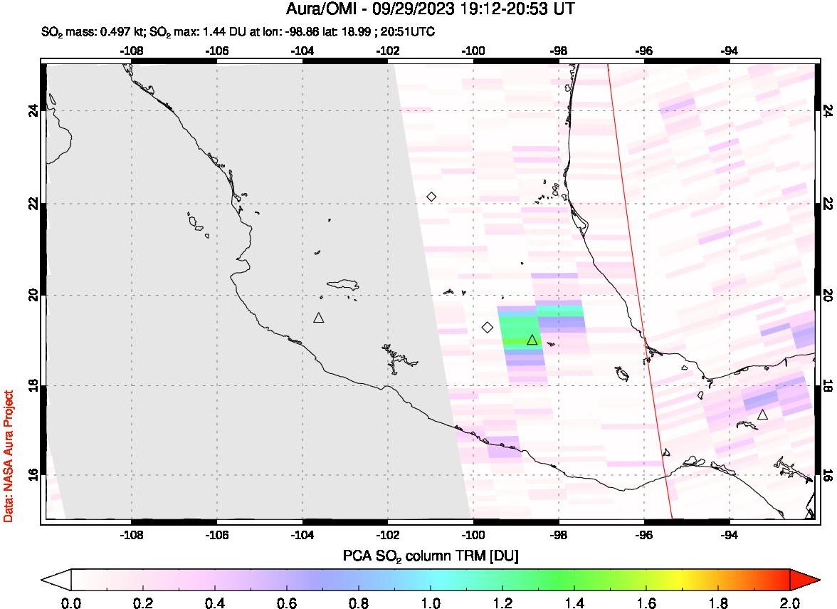 A sulfur dioxide image over Mexico on Sep 29, 2023.