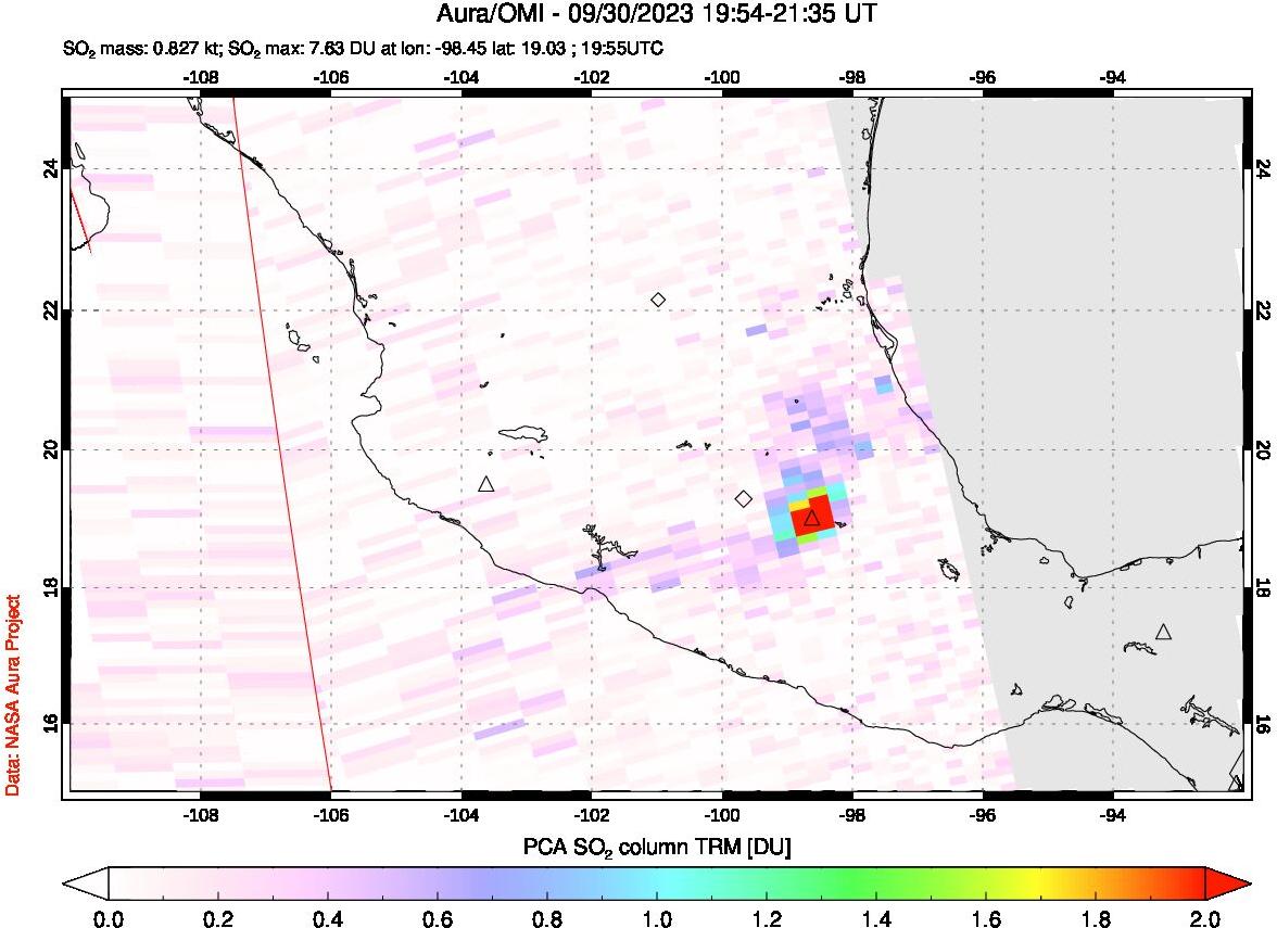 A sulfur dioxide image over Mexico on Sep 30, 2023.