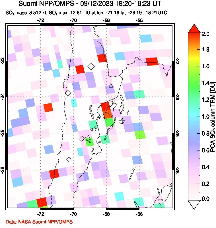 A sulfur dioxide image over Northern Chile on Sep 12, 2023.