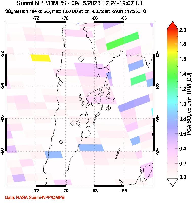 A sulfur dioxide image over Northern Chile on Sep 15, 2023.