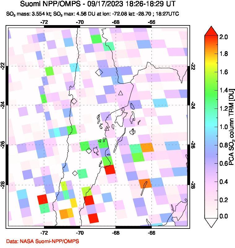 A sulfur dioxide image over Northern Chile on Sep 17, 2023.