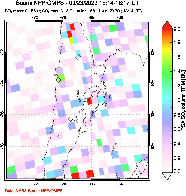 A sulfur dioxide image over Northern Chile on Sep 23, 2023.