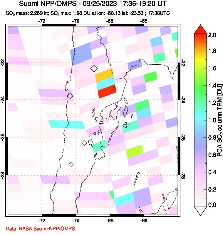 A sulfur dioxide image over Northern Chile on Sep 25, 2023.