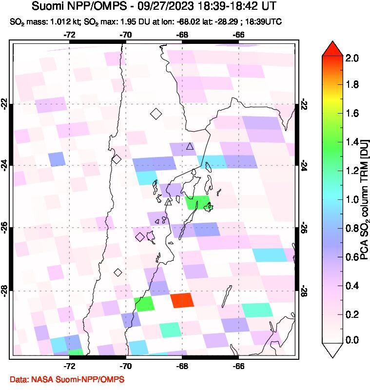 A sulfur dioxide image over Northern Chile on Sep 27, 2023.