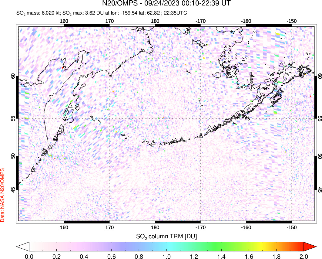 A sulfur dioxide image over North Pacific on Sep 24, 2023.