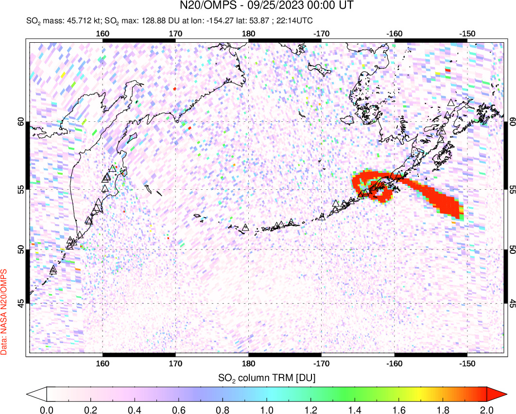 A sulfur dioxide image over North Pacific on Sep 25, 2023.