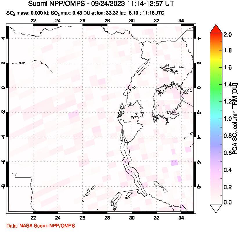 A sulfur dioxide image over Nyiragongo, DR Congo on Sep 24, 2023.