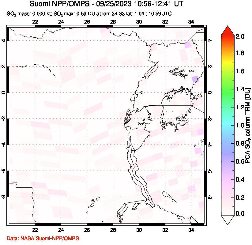 A sulfur dioxide image over Nyiragongo, DR Congo on Sep 25, 2023.