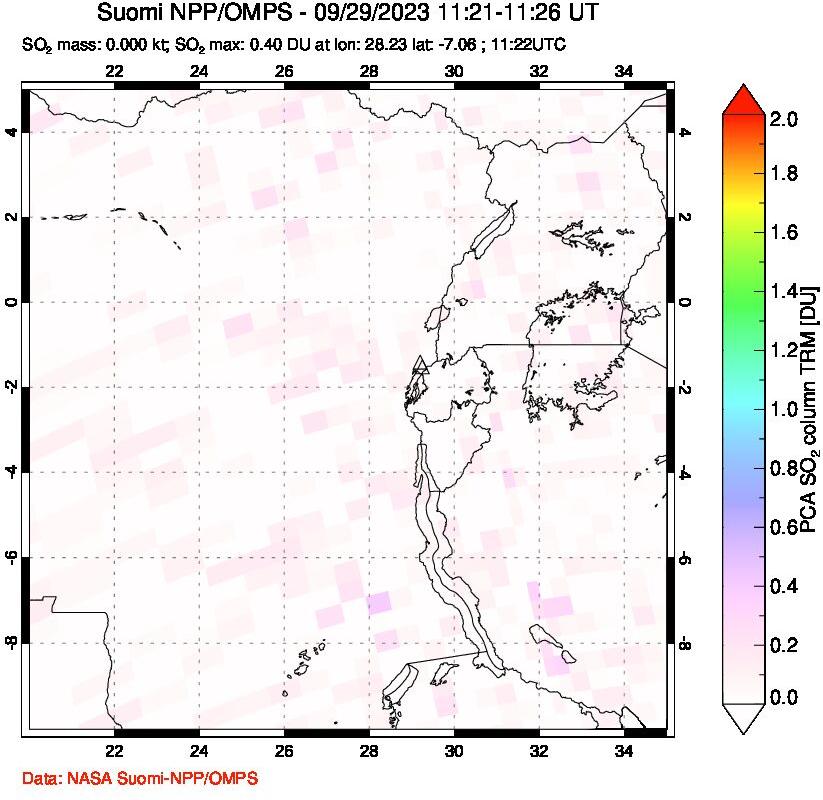 A sulfur dioxide image over Nyiragongo, DR Congo on Sep 29, 2023.