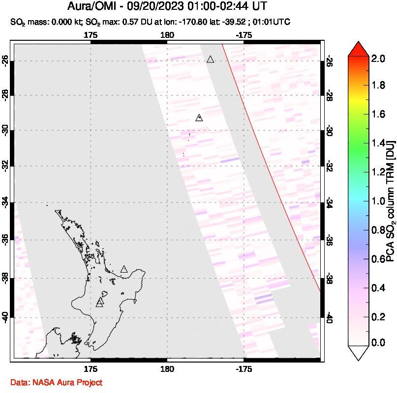 A sulfur dioxide image over New Zealand on Sep 20, 2023.