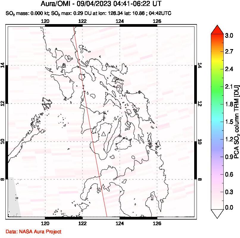 A sulfur dioxide image over Philippines on Sep 04, 2023.