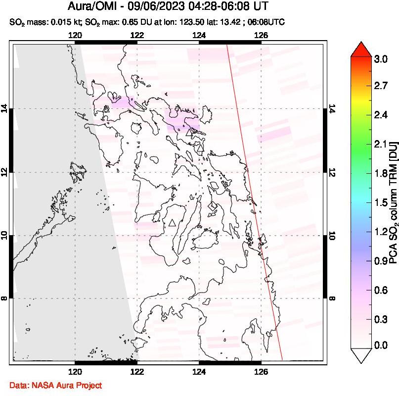 A sulfur dioxide image over Philippines on Sep 06, 2023.
