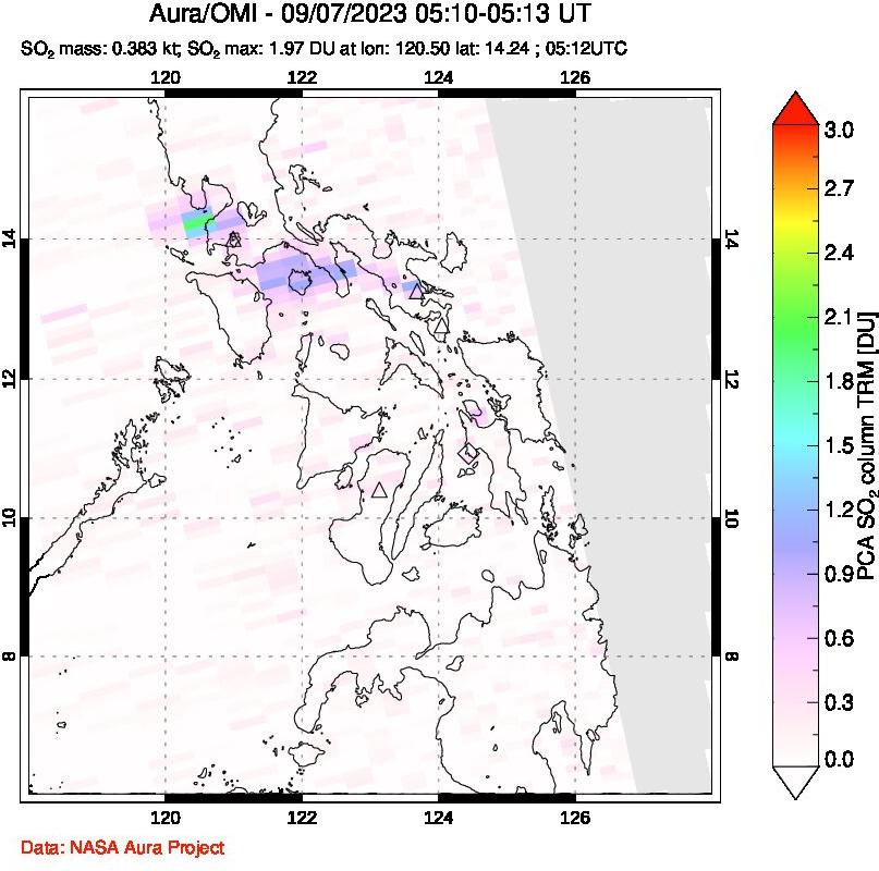 A sulfur dioxide image over Philippines on Sep 07, 2023.