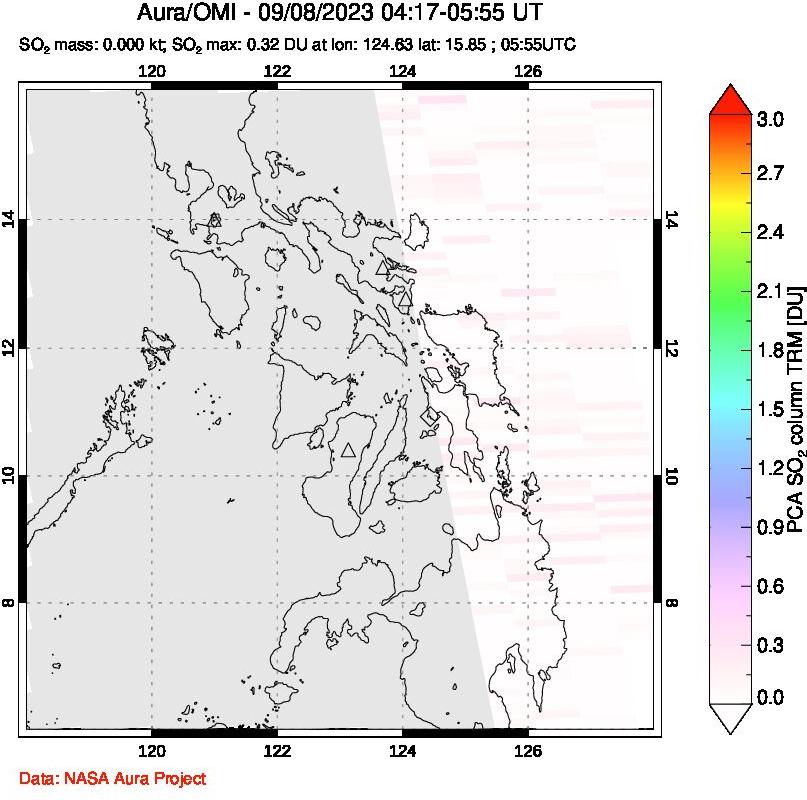 A sulfur dioxide image over Philippines on Sep 08, 2023.