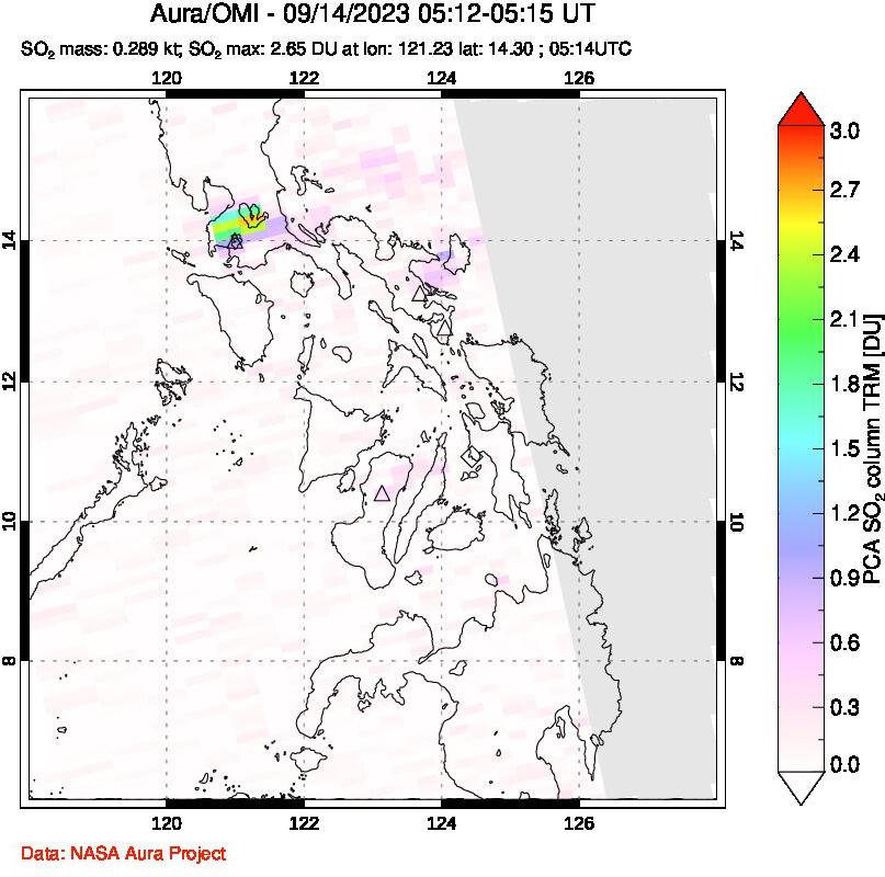 A sulfur dioxide image over Philippines on Sep 14, 2023.