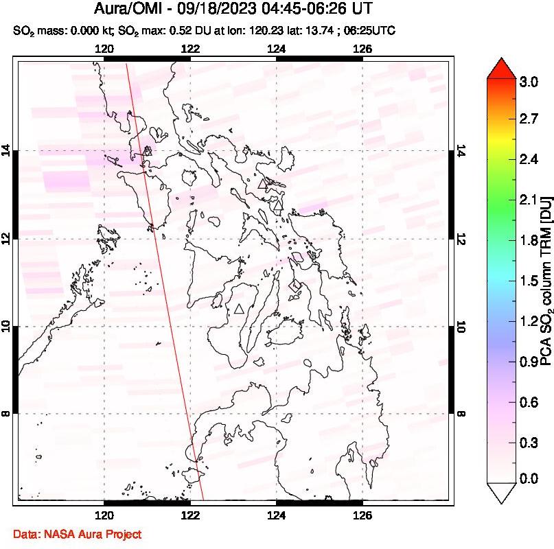 A sulfur dioxide image over Philippines on Sep 18, 2023.