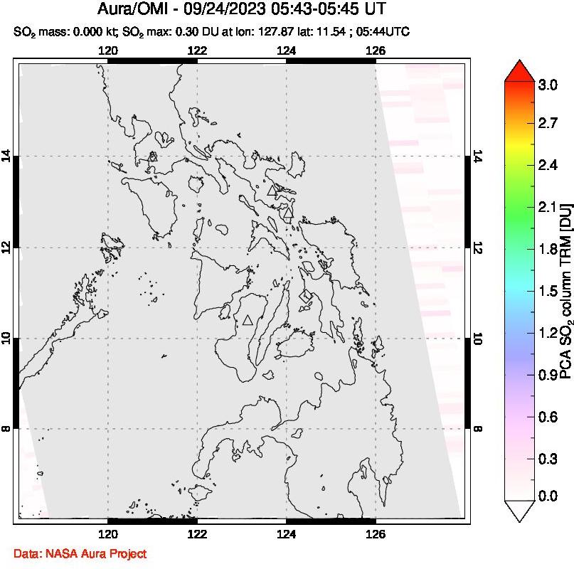 A sulfur dioxide image over Philippines on Sep 24, 2023.