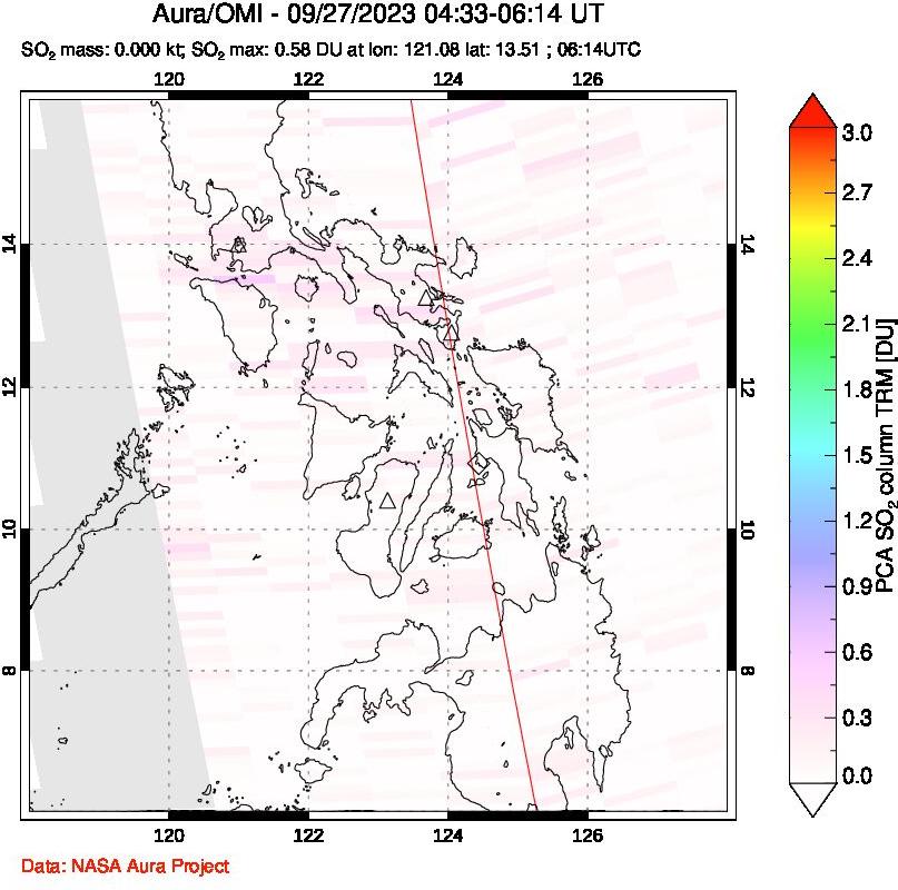 A sulfur dioxide image over Philippines on Sep 27, 2023.