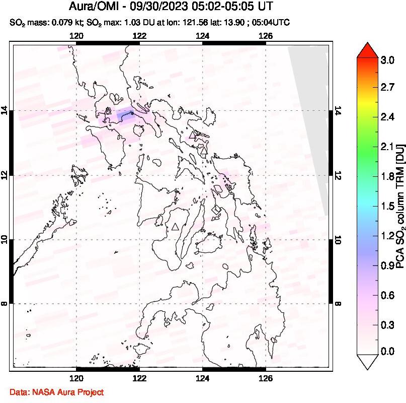 A sulfur dioxide image over Philippines on Sep 30, 2023.