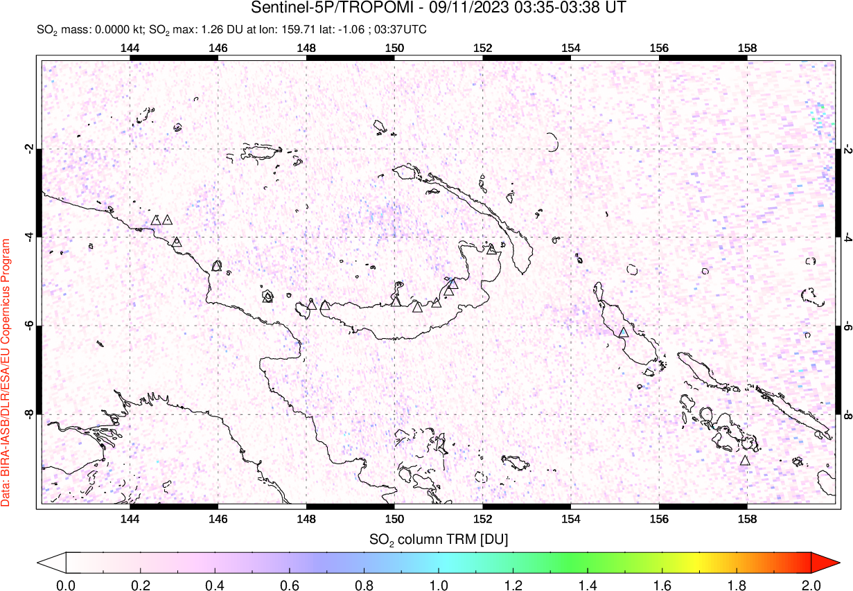 A sulfur dioxide image over Papua, New Guinea on Sep 11, 2023.