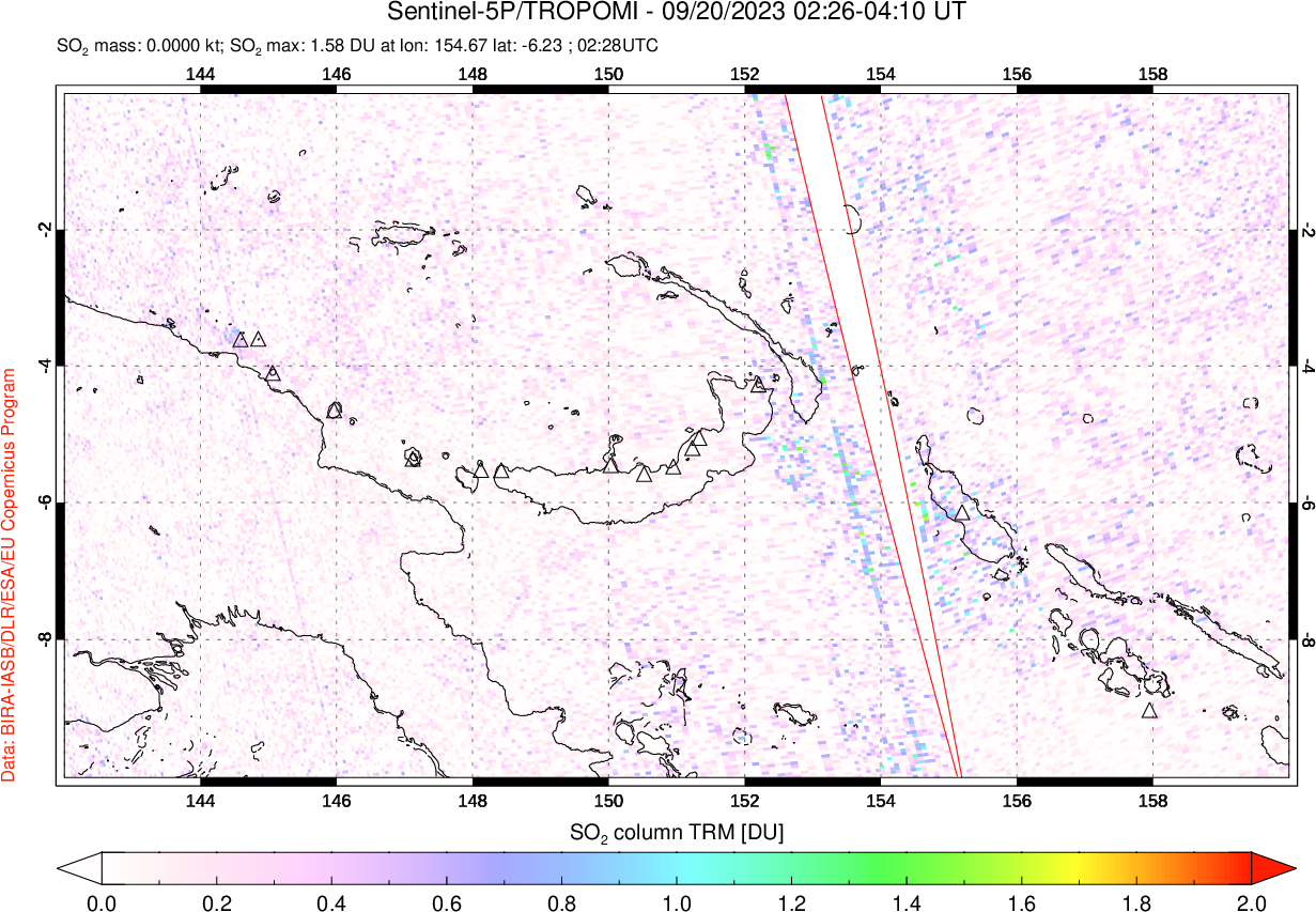 A sulfur dioxide image over Papua, New Guinea on Sep 20, 2023.