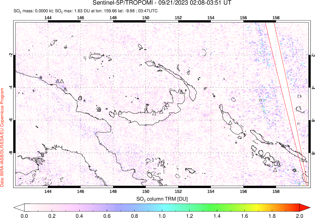 A sulfur dioxide image over Papua, New Guinea on Sep 21, 2023.