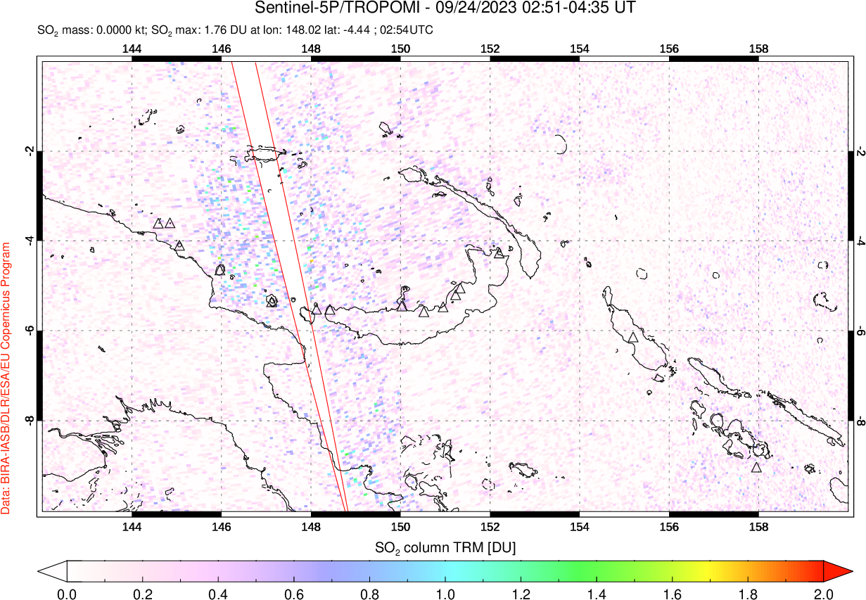 A sulfur dioxide image over Papua, New Guinea on Sep 24, 2023.