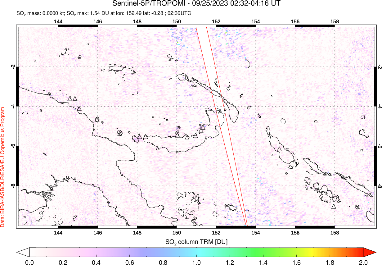 A sulfur dioxide image over Papua, New Guinea on Sep 25, 2023.