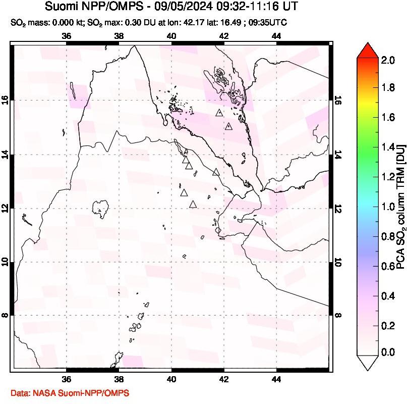 A sulfur dioxide image over Afar and southern Red Sea on Sep 05, 2024.