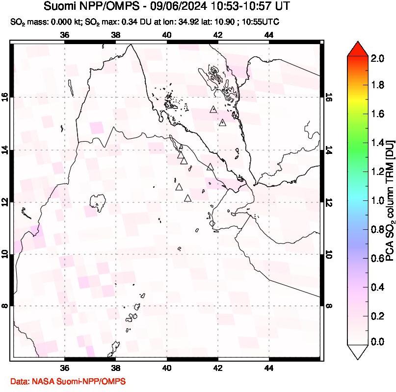 A sulfur dioxide image over Afar and southern Red Sea on Sep 06, 2024.