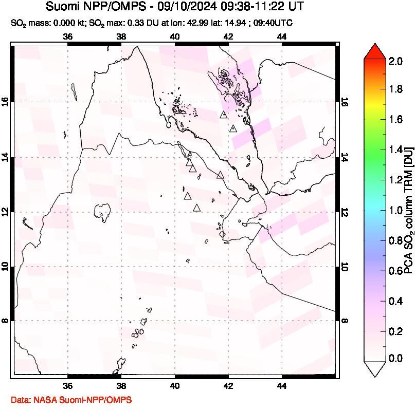 A sulfur dioxide image over Afar and southern Red Sea on Sep 10, 2024.