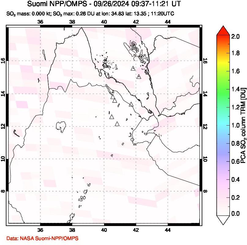 A sulfur dioxide image over Afar and southern Red Sea on Sep 26, 2024.