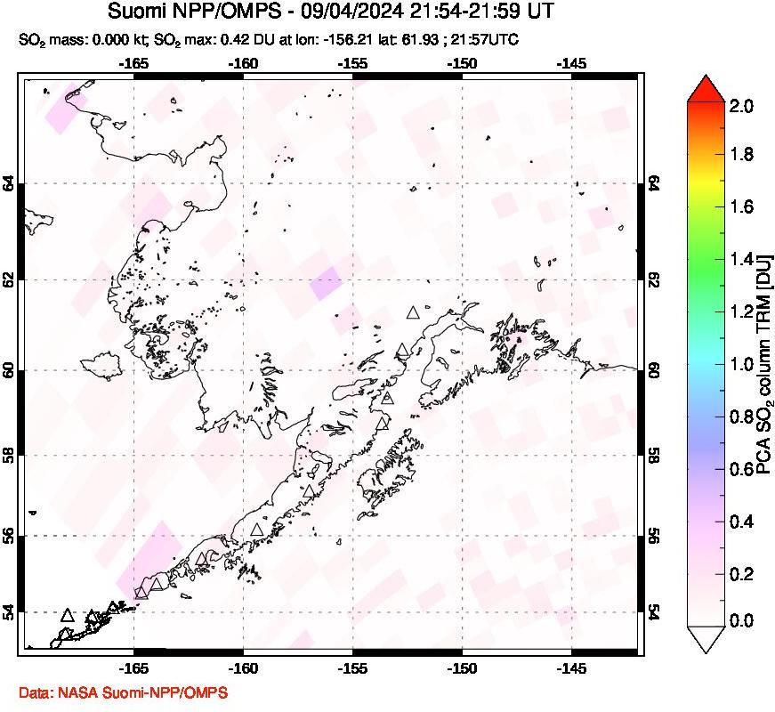 A sulfur dioxide image over Alaska, USA on Sep 04, 2024.