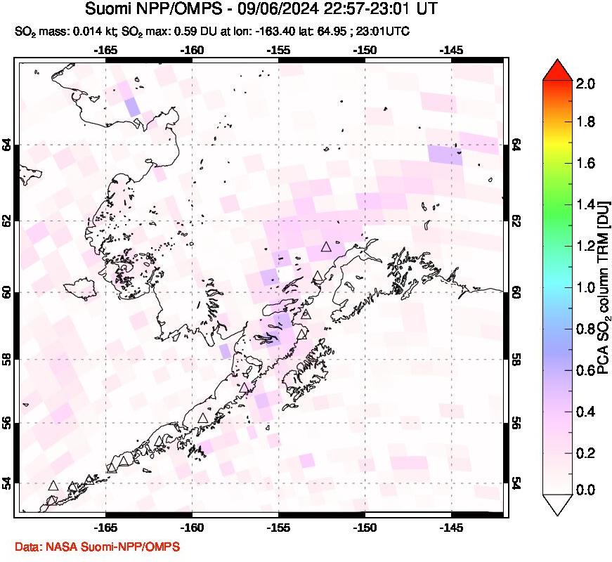 A sulfur dioxide image over Alaska, USA on Sep 06, 2024.