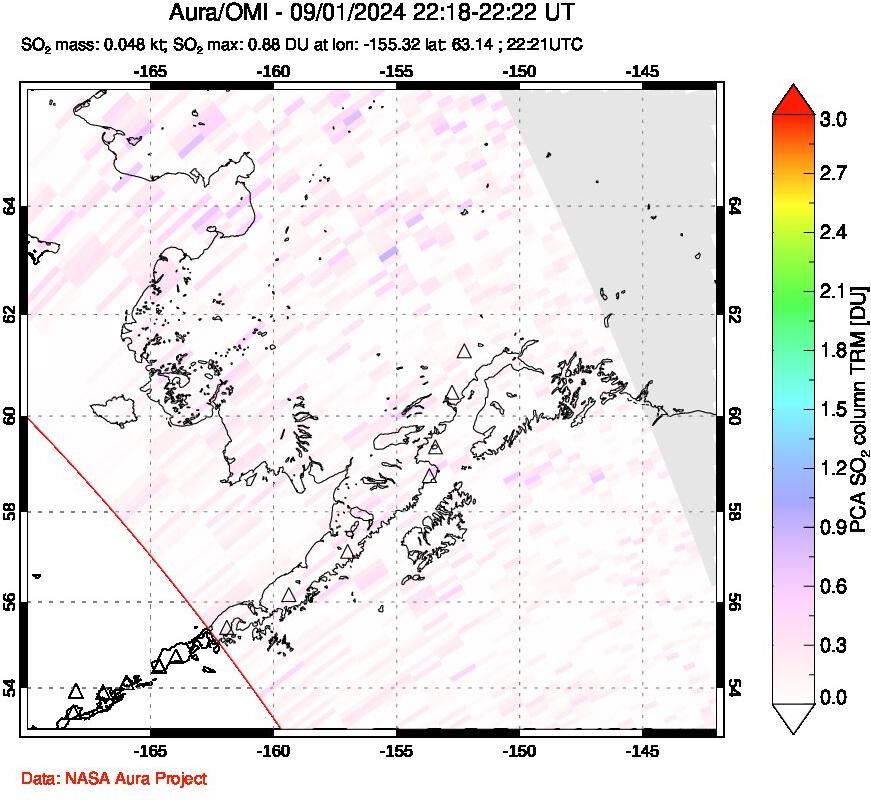 A sulfur dioxide image over Alaska, USA on Sep 01, 2024.