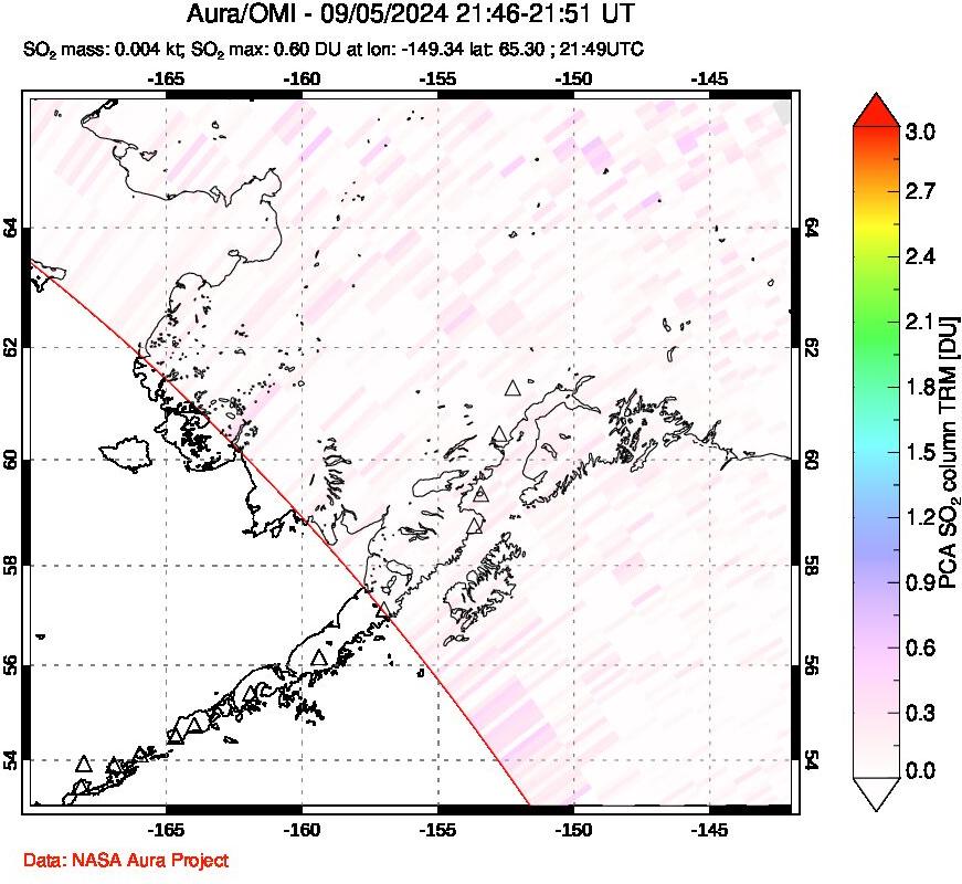 A sulfur dioxide image over Alaska, USA on Sep 05, 2024.