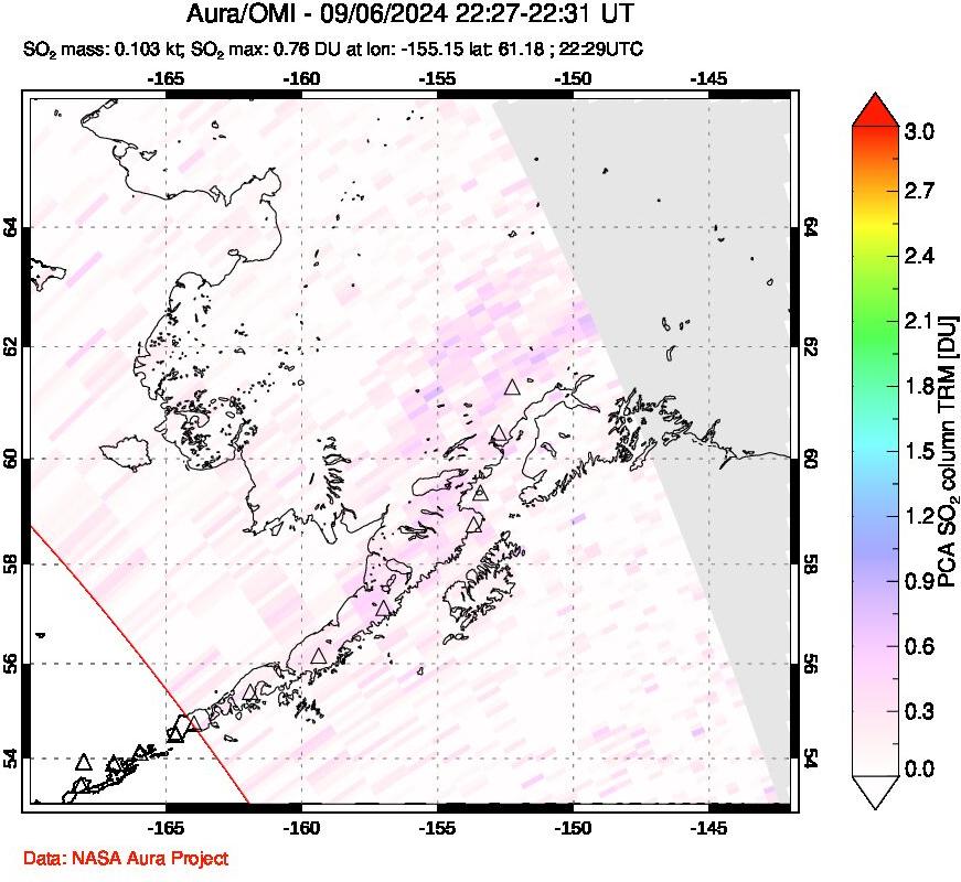 A sulfur dioxide image over Alaska, USA on Sep 06, 2024.