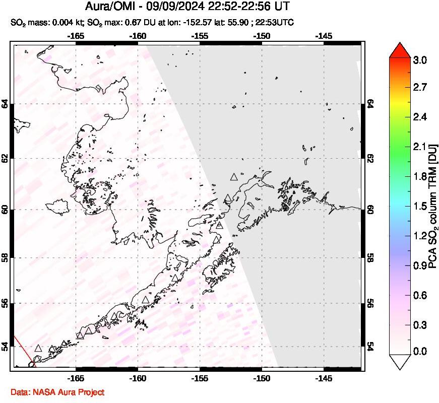 A sulfur dioxide image over Alaska, USA on Sep 09, 2024.