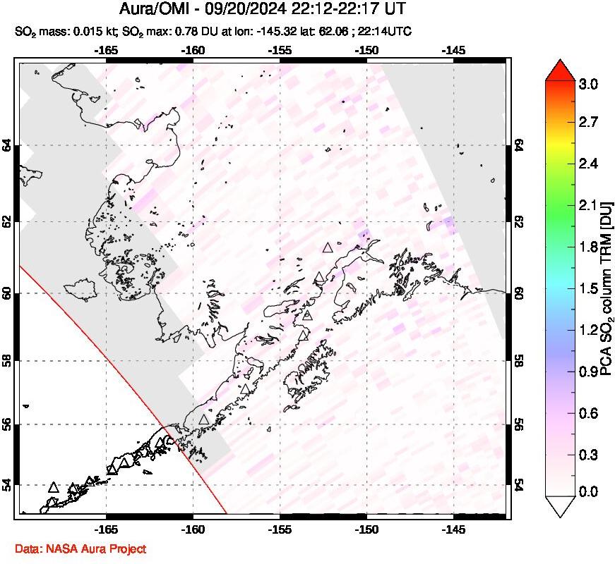 A sulfur dioxide image over Alaska, USA on Sep 20, 2024.