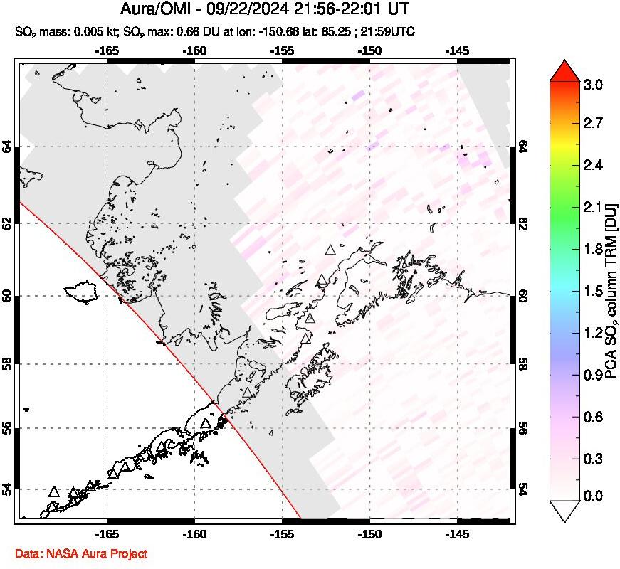 A sulfur dioxide image over Alaska, USA on Sep 22, 2024.